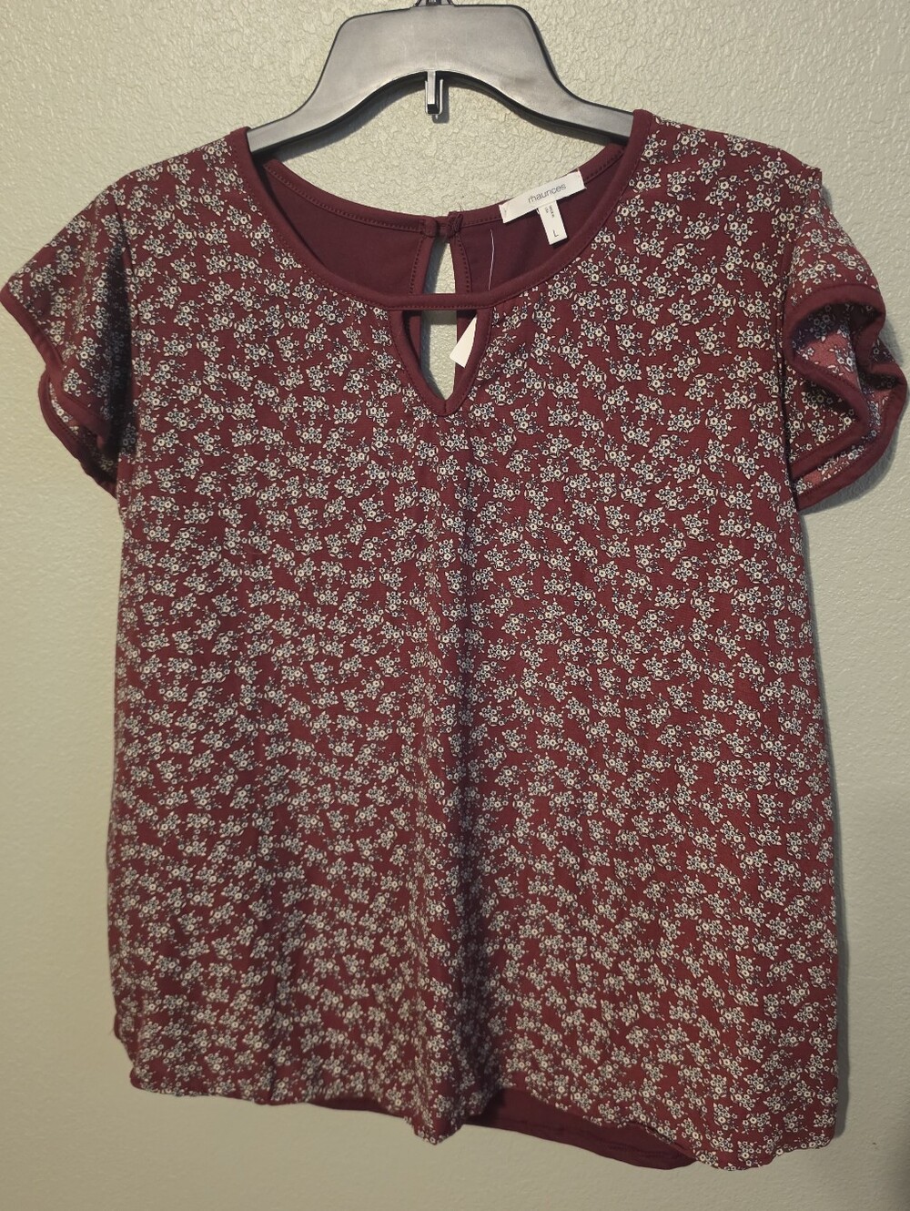 Maurices Burgundy Floral Keyhole Cap-Sleeve Top
